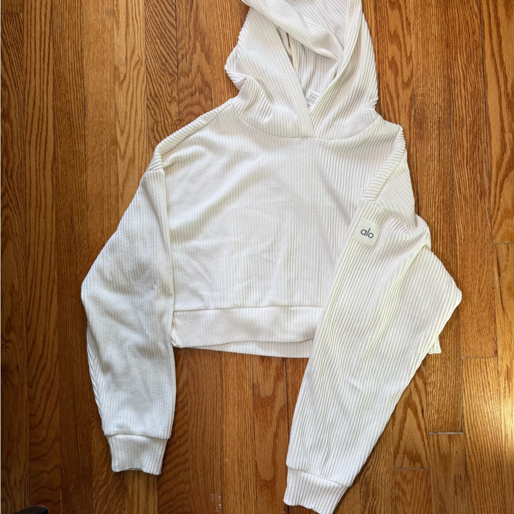 ALO Yoga Women's White Ribbed Hoodie